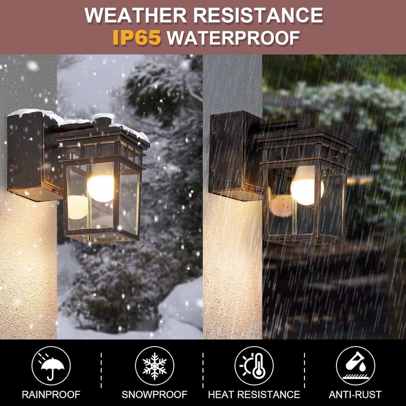 FANDBO Dusk to Dawn Outdoor Wall Lighting with Outlet,Porch Light with GFCI Outlet Built in,Anti-Rust Alunmium Wall Lantern with Clear Glass Shade,Outdoor Light for House Garage, Bulb Included(Brown) - Image 5